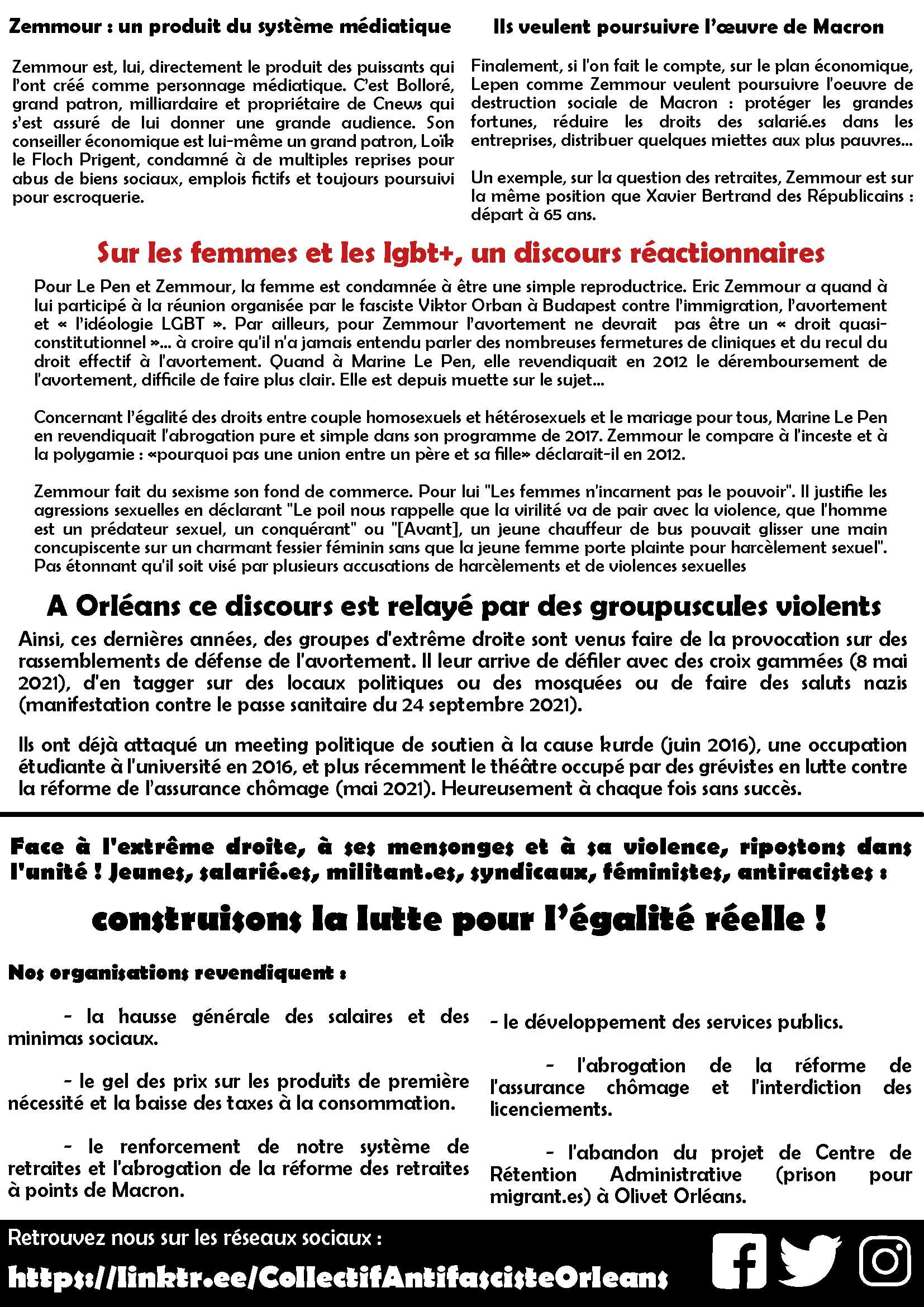 Tract unitaire Contre l'extrême droite à Orléans - verso